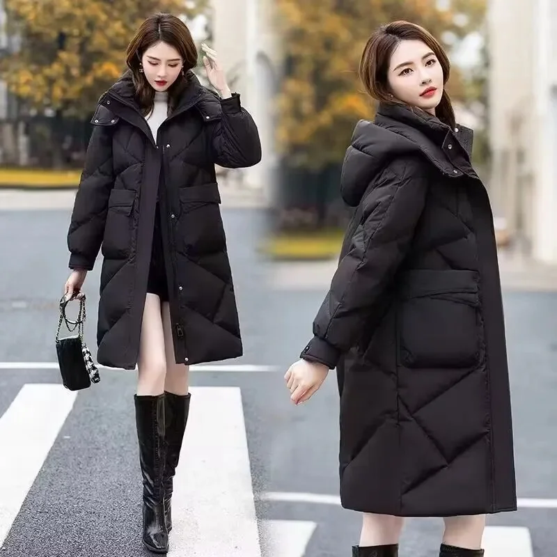 2023 Snow Wear New Solid Winter Coat for Women Down Jacket Warm Casual Loose Hooded Winter Women Jacket Long Puffer Parkas Outer