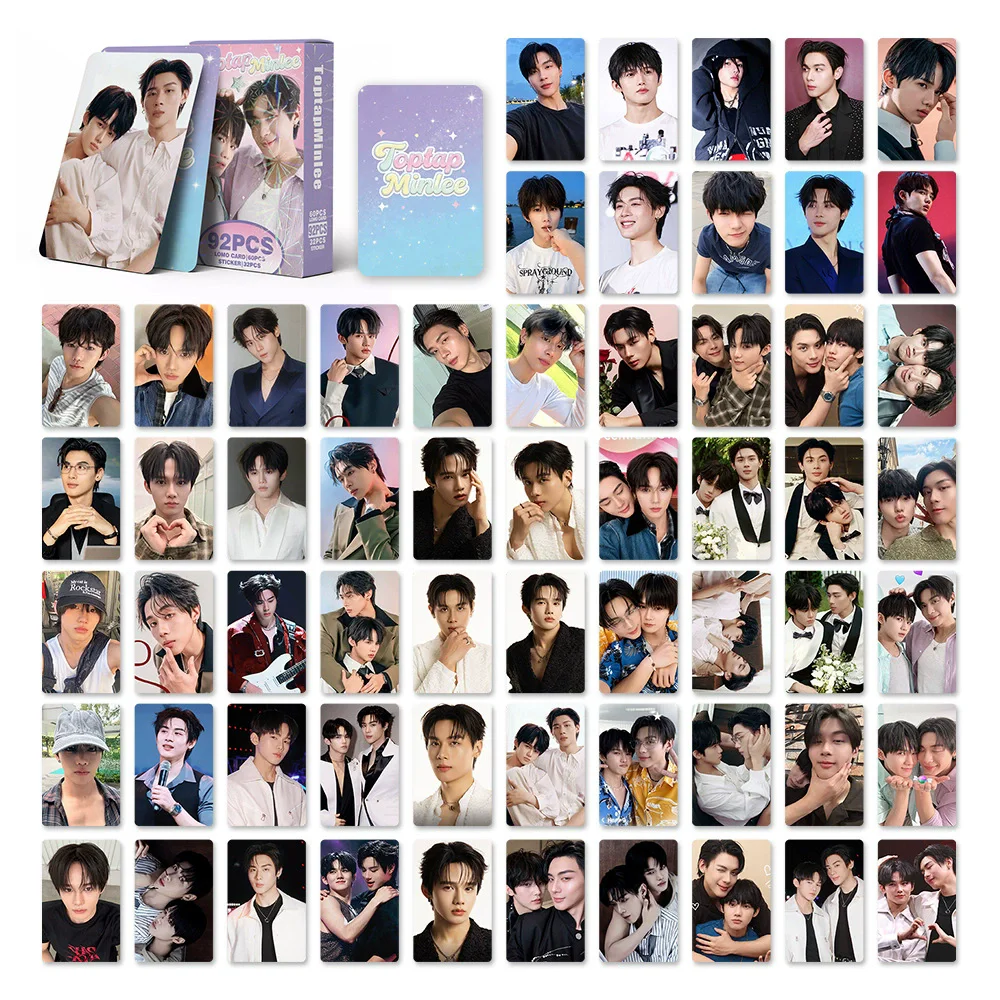 92Pcs/Set ToptapMinlee Lomo Cards with Mini Stickers Thai BL Star Selfie Holographic Photo Cards Fans Collection Merch Gift