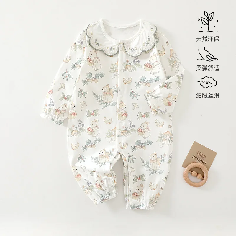 Infant clothes Four seasons long-sleeved lapel women's treasure climbing clothes baby onesie pure cotton Romper