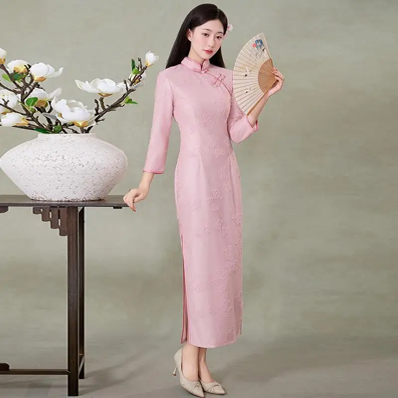 

Потрясающая новая китайская ретро-юбка средней длины в розовом цвете, удобная, дышащая, для повседневной носки