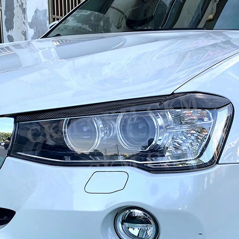 

Carbon Fiber Car Front Headlamp Eyebrow Sticker Headlight Eyelid Cover Trim for BMW X3 X4 F25 F26 2014 2015 2016 2017