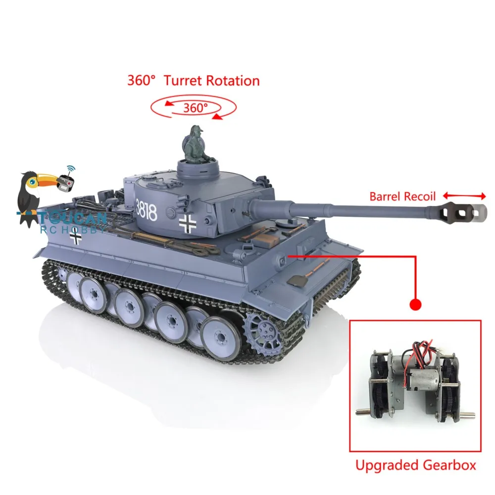 Heng Long 1/16 7.0 Plastikowy Czołg RC Tiger I 3818 z Stalową Skrzynią Biegów i Wyrzutnią z Efektem Odrzutu Panzer Zabawki dla Chłopców TH17237