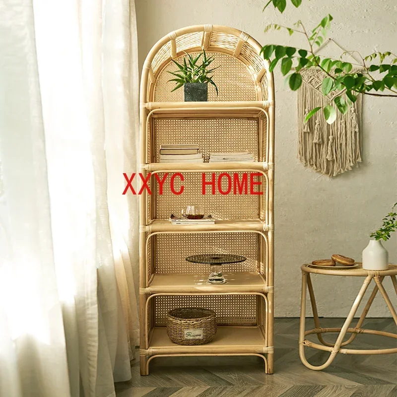 

Rattan Bookcase Display Cabinet Simple Modern Storage Cabinet Living Room Bookshelf Glass Rattan Cabinet