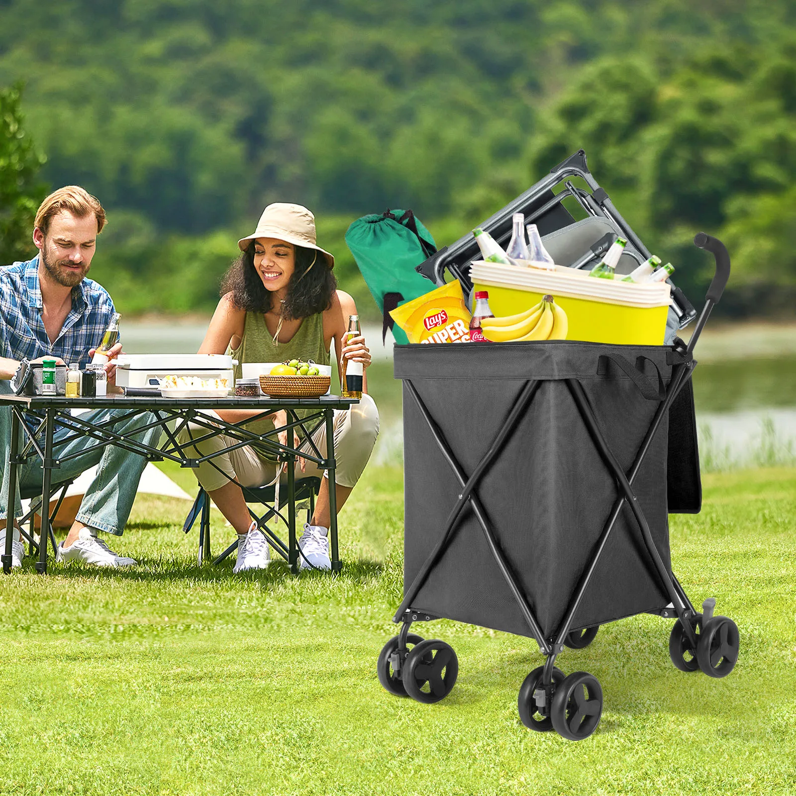 

Boutique camping shopping cart outdoor trailer supermarket shopping cart foldable light moped express delivery For Garden l