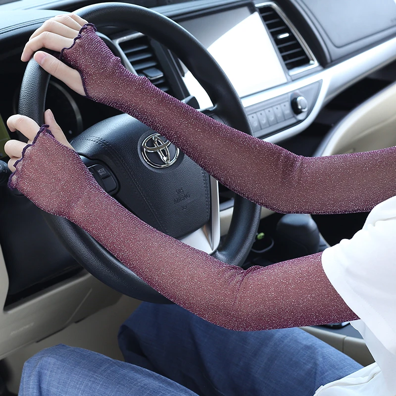 Light And Breathable Stylish Outdoor Driving Sun Protection Armband With Fake Mesh Decoration And Fluttering Ice Sleeves Paired