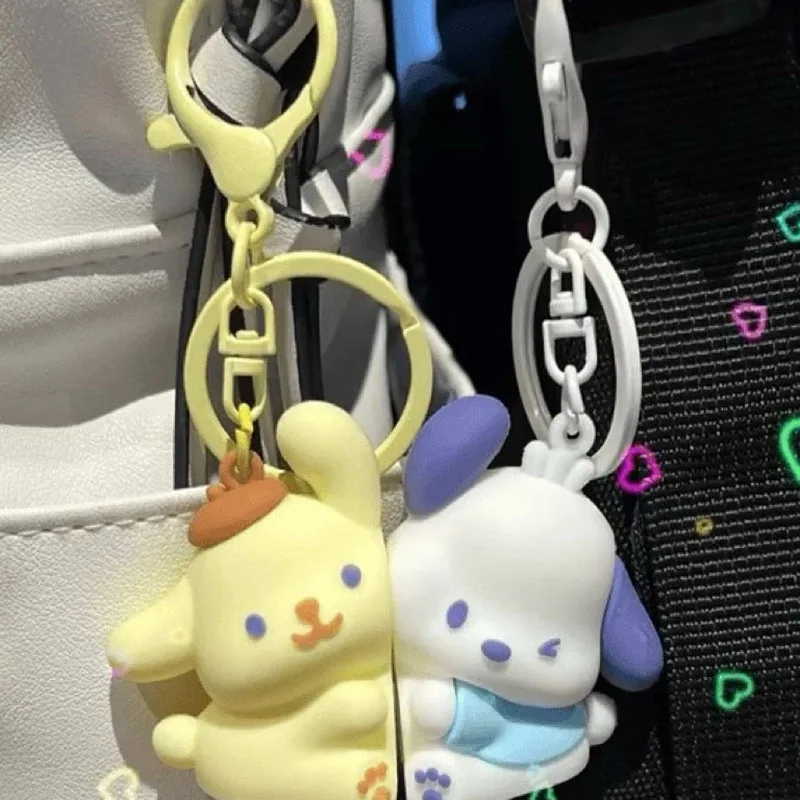 Sanrio Kawaii Keychain Pochacco Pompompurin Kuromi Melody Toys Cute Pendant Car Key Ring Couple Jewelry Accessories Charm Gifts