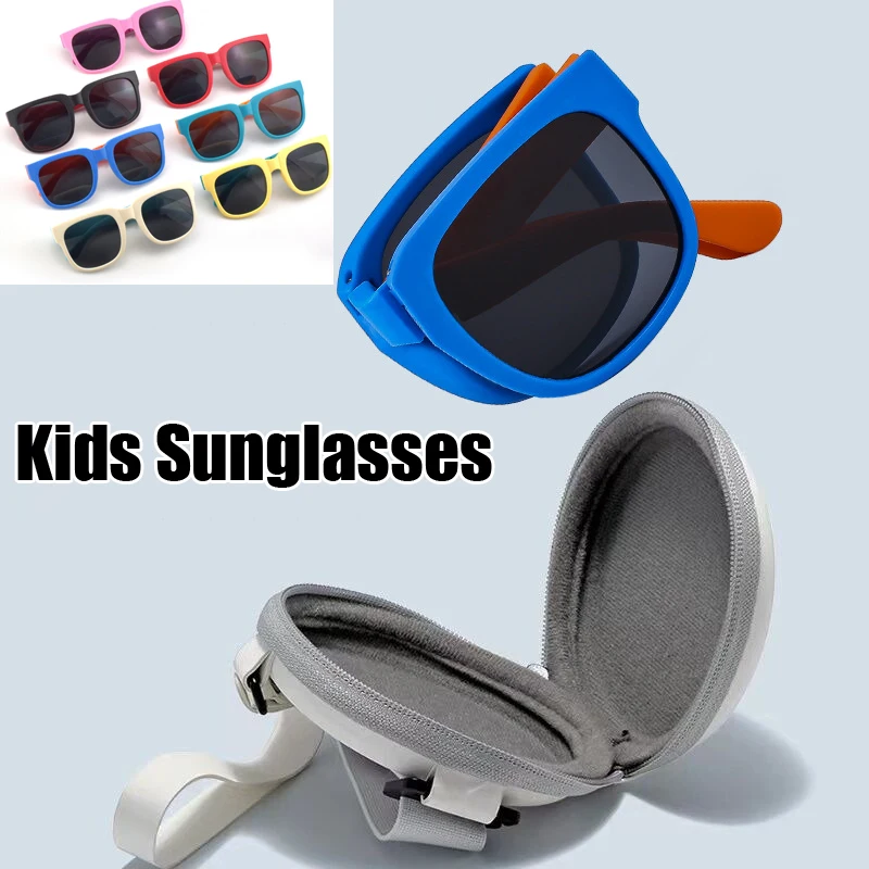 

Unisex Folding Sunglasses with Box for Kids Fashion Trendy UV400 Outdoor Sun Glasses Eyewear Travel Goggle Shades for Boys Girls