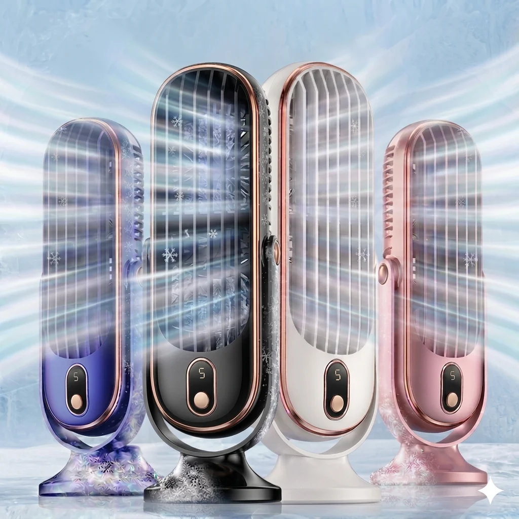 USB Charging Air-Cooled Small Fan, 5-Speed Adjustable, Large Battery Dual Motor Stylish Desktop Fan, Portable Air Cooler