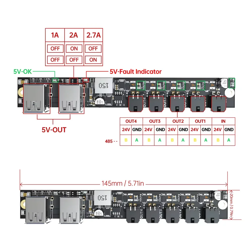 BIGTREETECH Panda Branch Power Expansion Board With USB Ports 24V Power Supply Ports For BambuLab X1 P1 A1 Bambu AMS Panda Touch