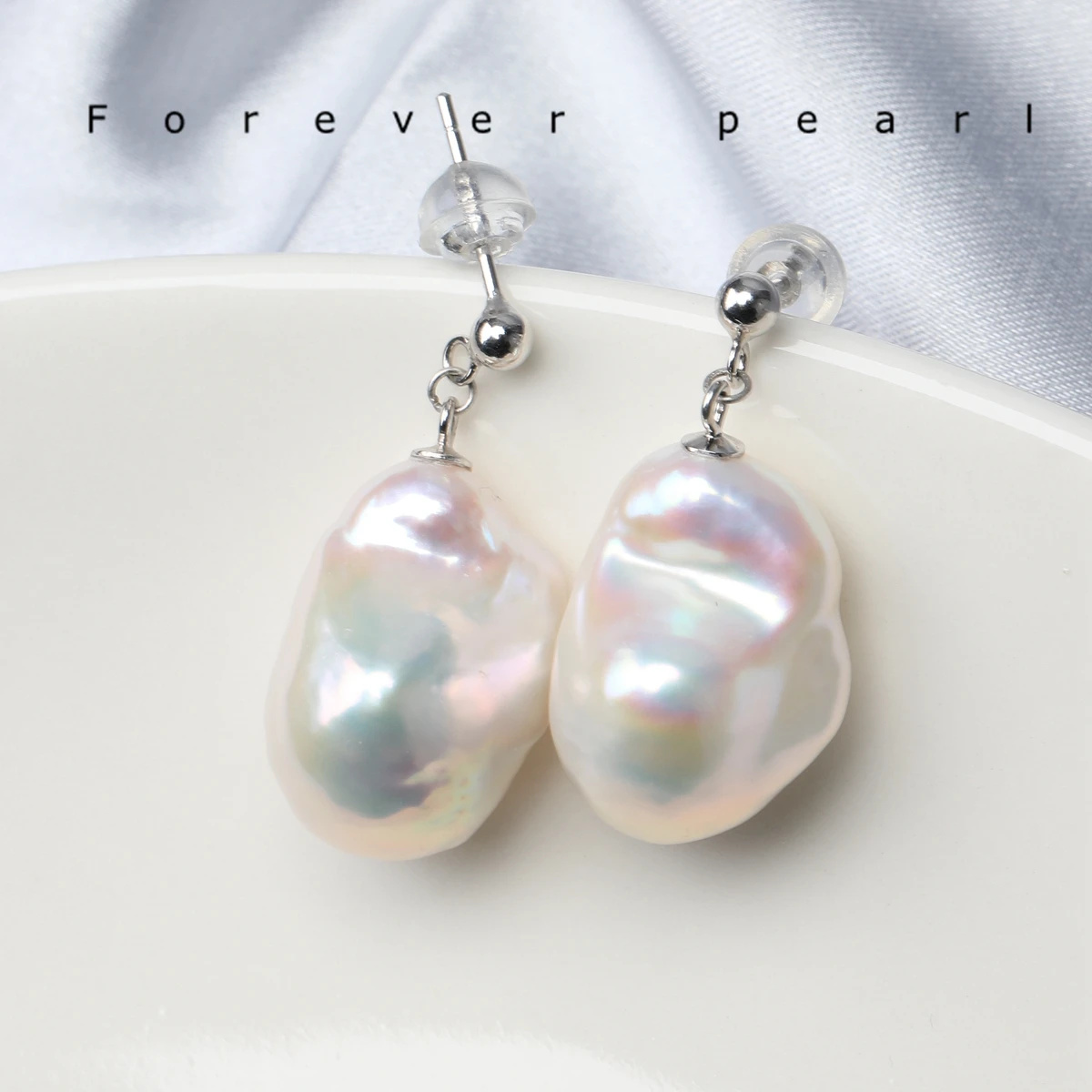 Natural Freshwater Aurora White Irregular Shaped Baroque Pearl Earrings Versatile S925 Sterling Silver Wind Blowing Earrings