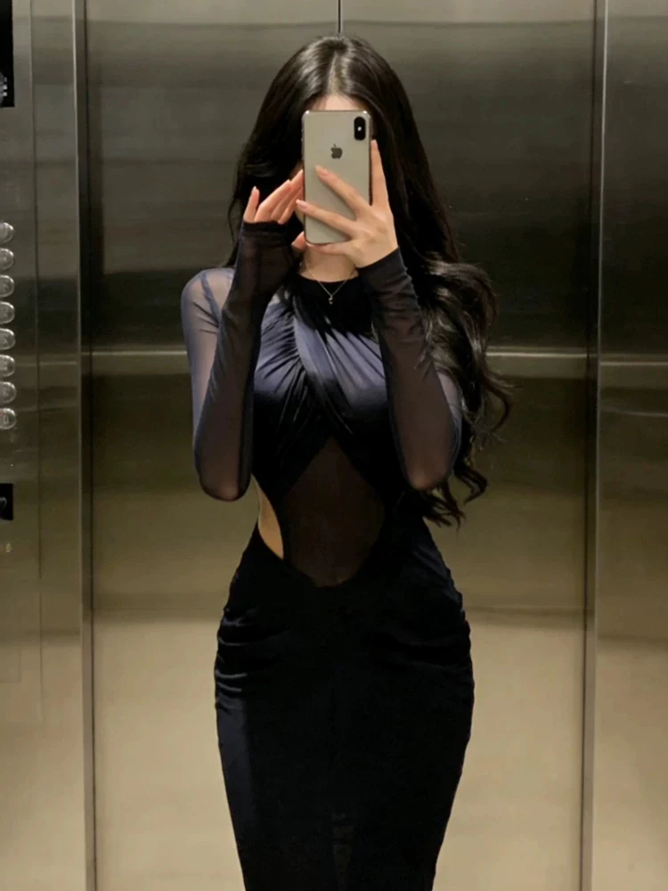 

XZY Сексуальное облегающее платье макси с вырезами и вставками для женщин больших размеров, весна 2026, с высокой талией, V-образным вырезом, из полиэфирного волокна