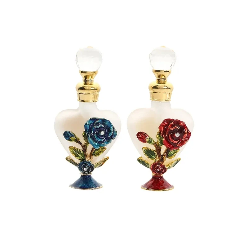 

Elegant Fine Embossed Rose Enameled Large Heart 12ml Essential Oil Perfume Bottle