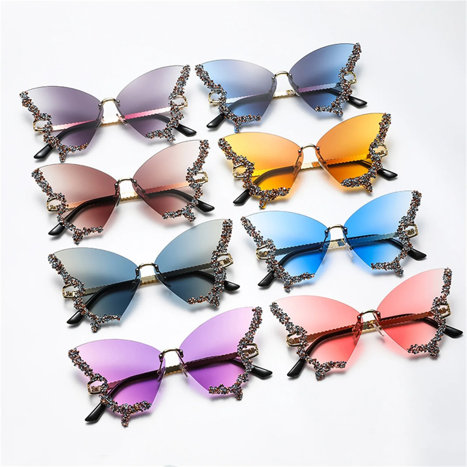 Fiesta Prom Club Mariposa Gafas de sol Gafas de sol Moda Nuevas señoras Gafas de sol Protector solar Gafas de sol Ropa a juego Diamante