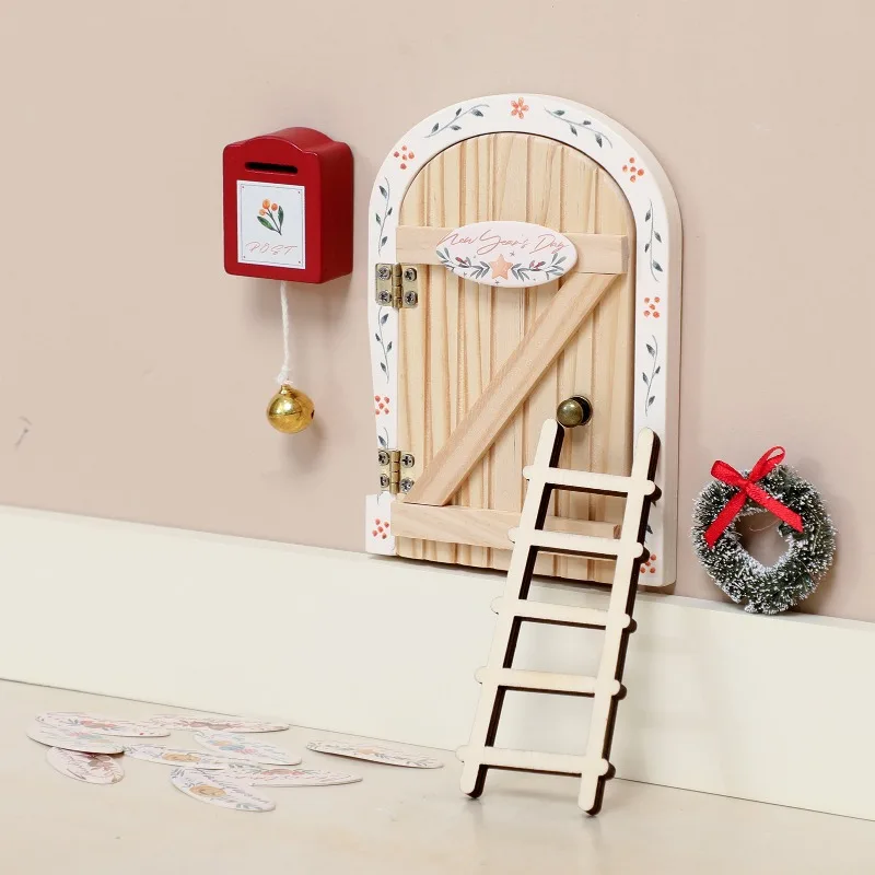 

Nordic Style Wooden Elf Door Playset with Ladder and Mailbox Christmas Decor and Educational Toy for Children