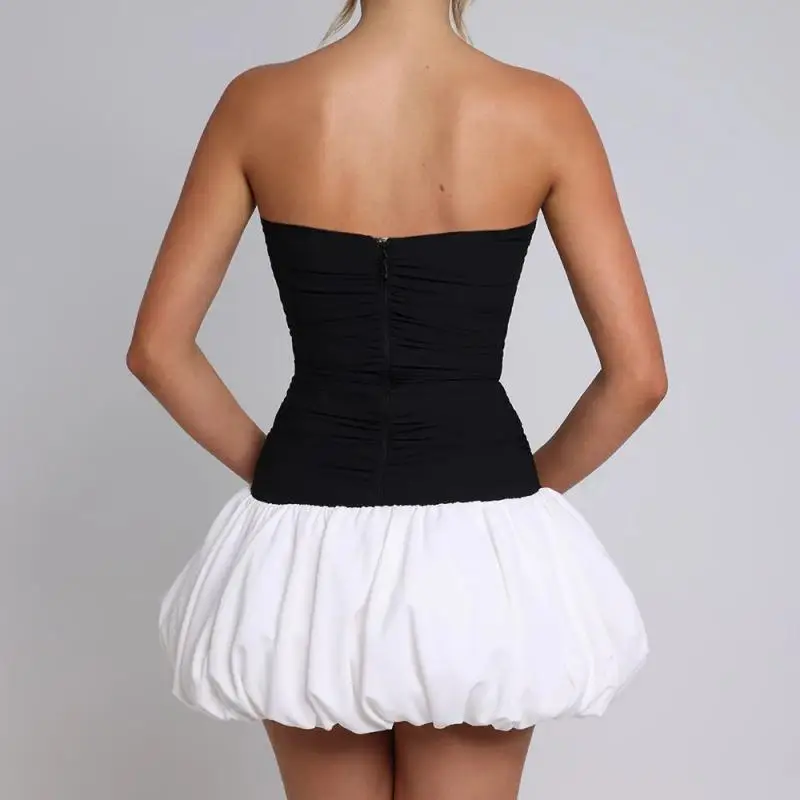 2025 nouveau style enveloppant, patchwork, dos nu fleur bourgeon robe, robe bouffante de lanterne, robe d'été pur et charmant mini