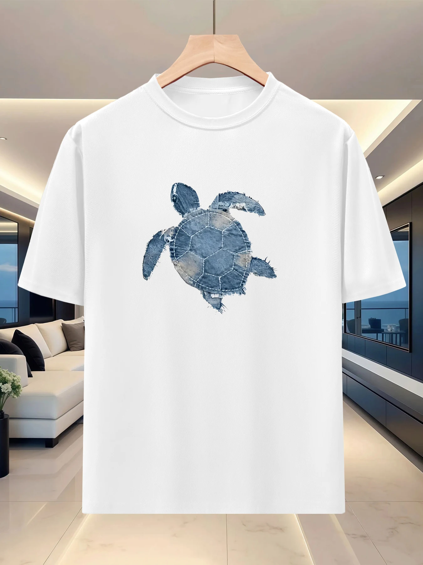Gentle and artistic men's loose half sleeved top, travel personality graphic print silhouette short sleeved T-shirt