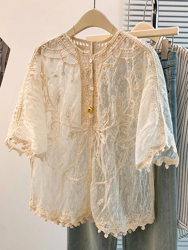 Summer New Korean Design Heavy - đánh giá và giá Embroidery Cotton Shirt
