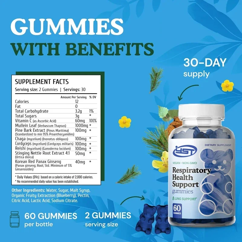 

Дыхательное здоровье - Wild Organic Lung Health Support Soft Candy -Maorui, Lingzhi, женьшень, витамин C - 60 капсул