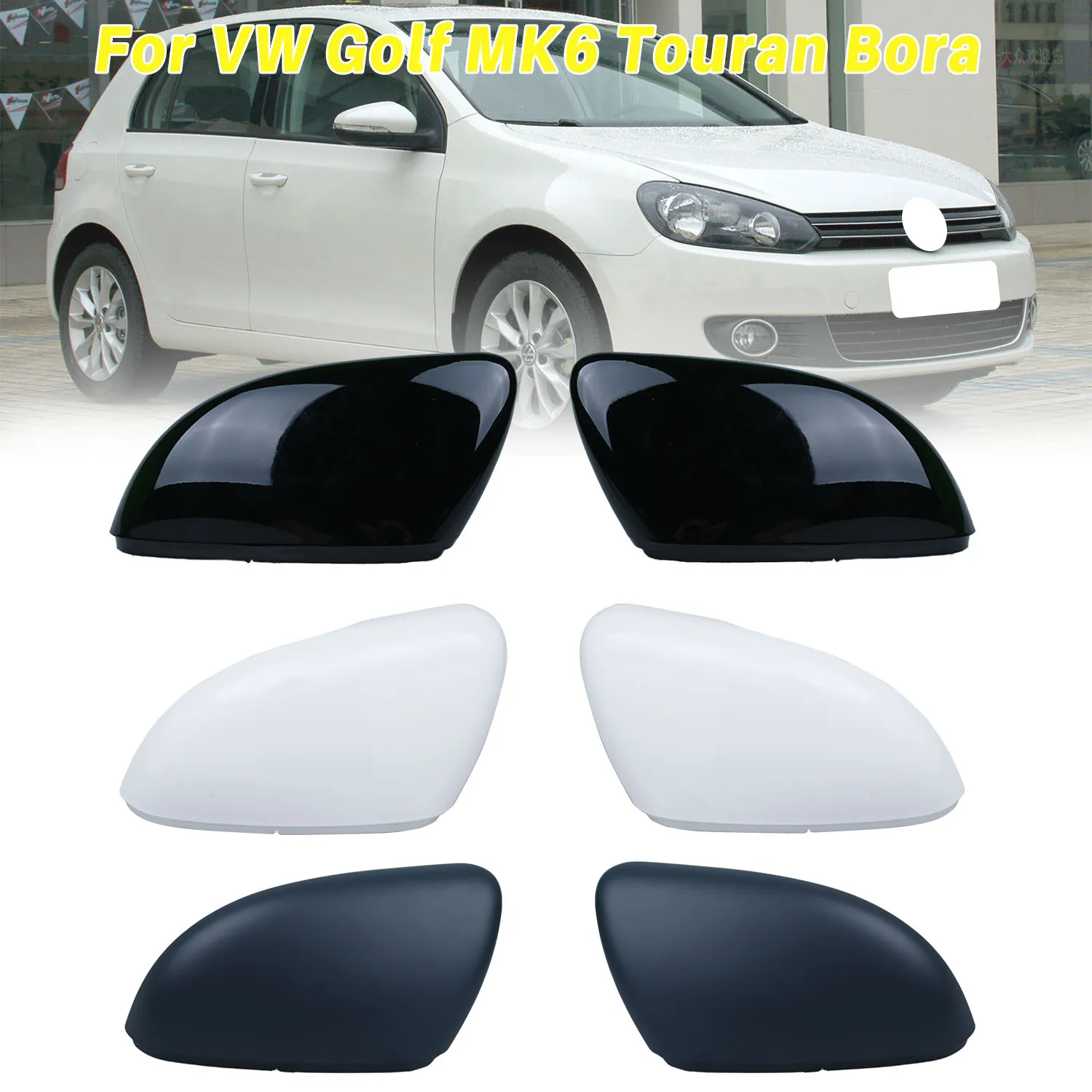 Osłona lusterka wstecznego boczne skrzydło szklana osłona dla VW Golf 6 MK6 Touran Bora 2009-2013 obudowa pokrywa biały czarny 5K0857537