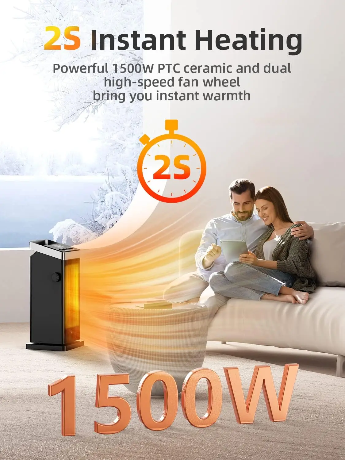 Space Heater, 1500W Fast Heating Heater for Indoor Use, Ceramic Electric Heater for Home with Thermostat, 90° Oscillati