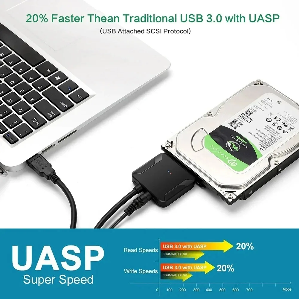 USB3.0 to SATA 3.5 HDD Cable SATA III Hard Drive Adapter Converter for 2.5" SSD HDD Hard Drive Disk with 12V/2A Power Adapterer image 2