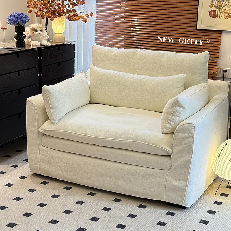 Cream wind can be fully disassembled and washed, hug single chair small apartment living room retro linen casual fabric