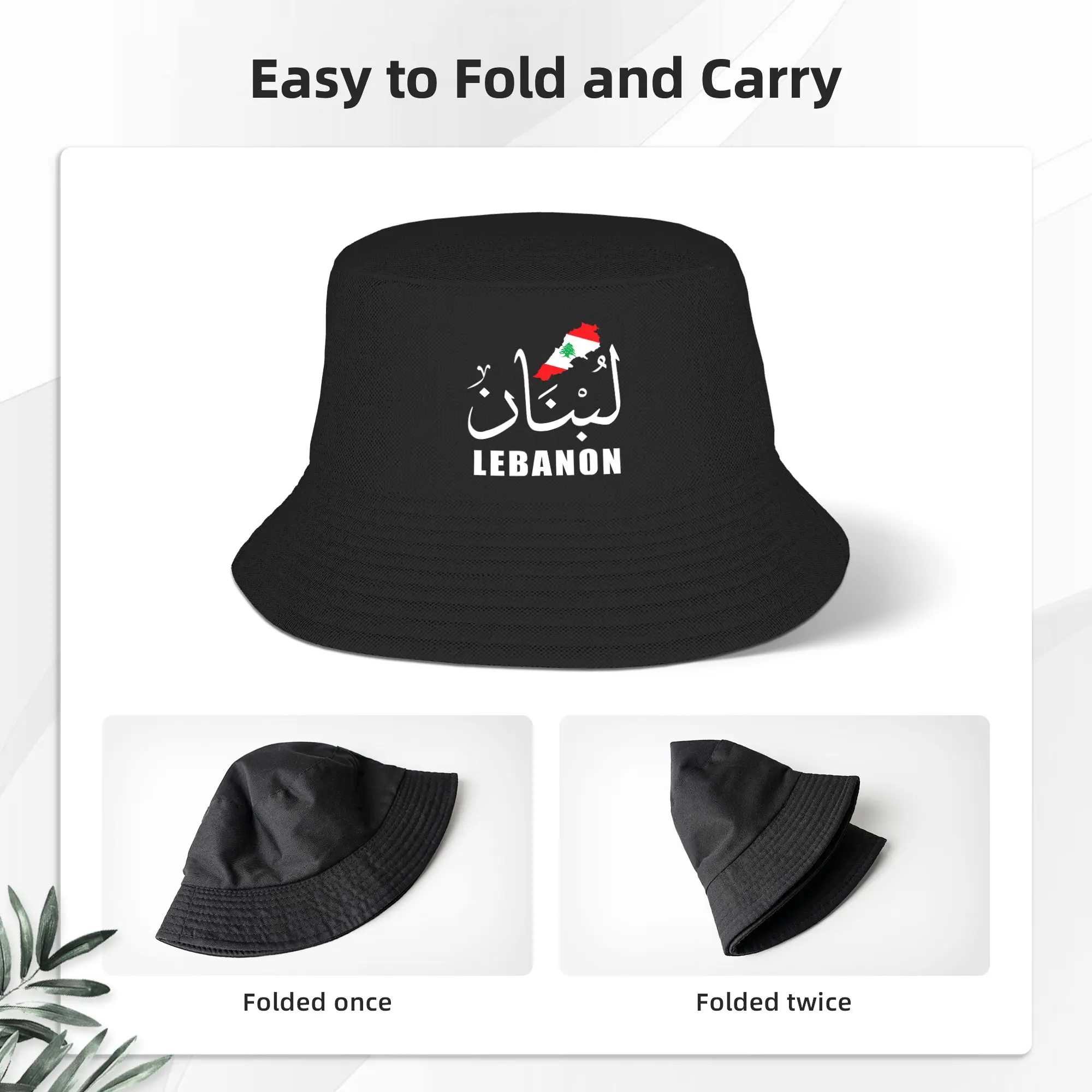 Lebanon Name in Arabic Lebanon Flag Lebanese Map Bucket Hat For Women Fisherman Hats Classic Vacation Caps Custom Sun Hats view 3
