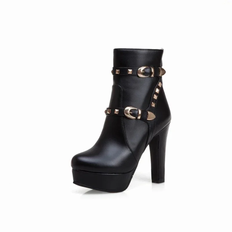 Oversize Large size Big Size boots women shoes ankle boots for women ladies boots Rivet buckle heel