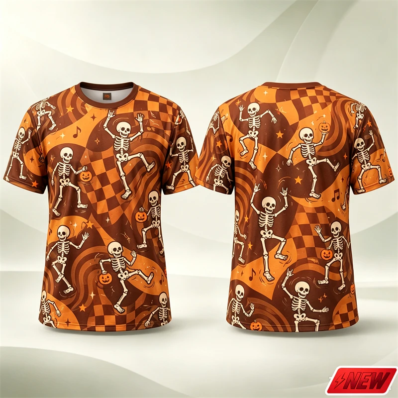 Halloween Funny Skeleton Jack O Lantern Pattern T Shirt Men 3D Print Swirl Star Short Sleeve Tee Quick Dry Party New Top Unisex