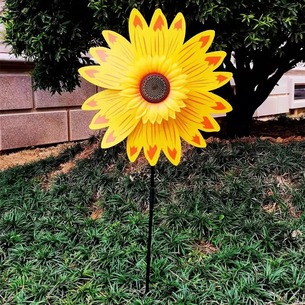 Wiatraczek słonecznikowy wielostylowy z PVC, średnica 41 cm, na szpilce, stojący, do trawnika, obrotowy słonecznik.