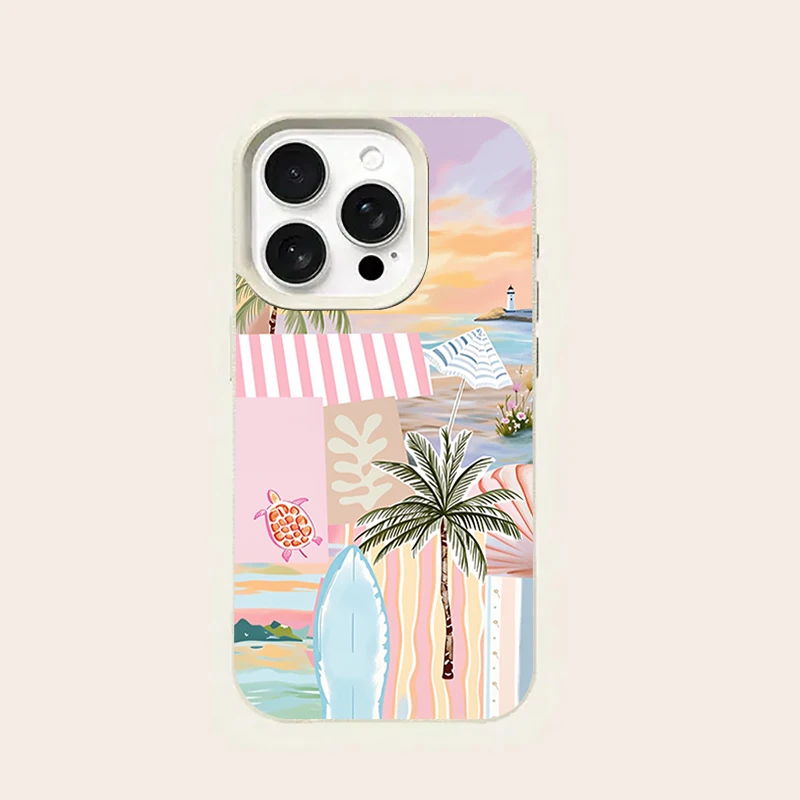Simple Summer Palm Tree Pattern Lychee Texture Phone Case For iPhone 17 Pro Max 11 12 13 14 15 16 Pro 15 Plus 17 Air Soft Cover view 5