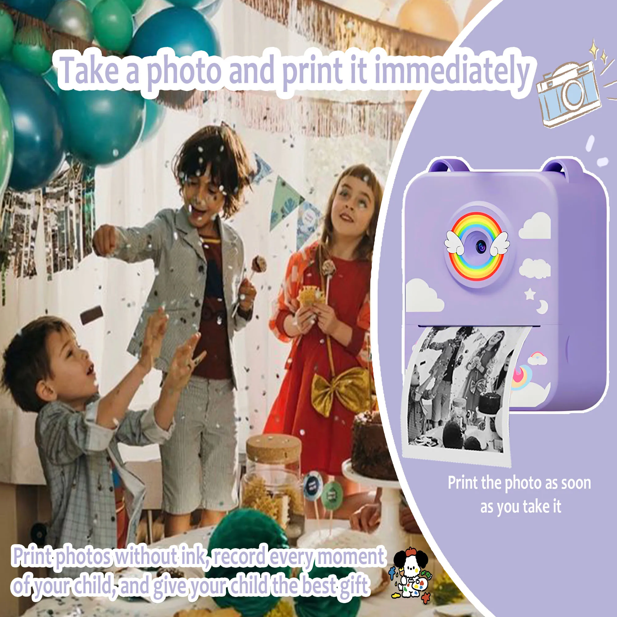 Kindercamera's Kindercamera voor kinderen Instant Print Draagbare kleine camera, 3 rollen printpapier, cadeau voor jongens en meisjes