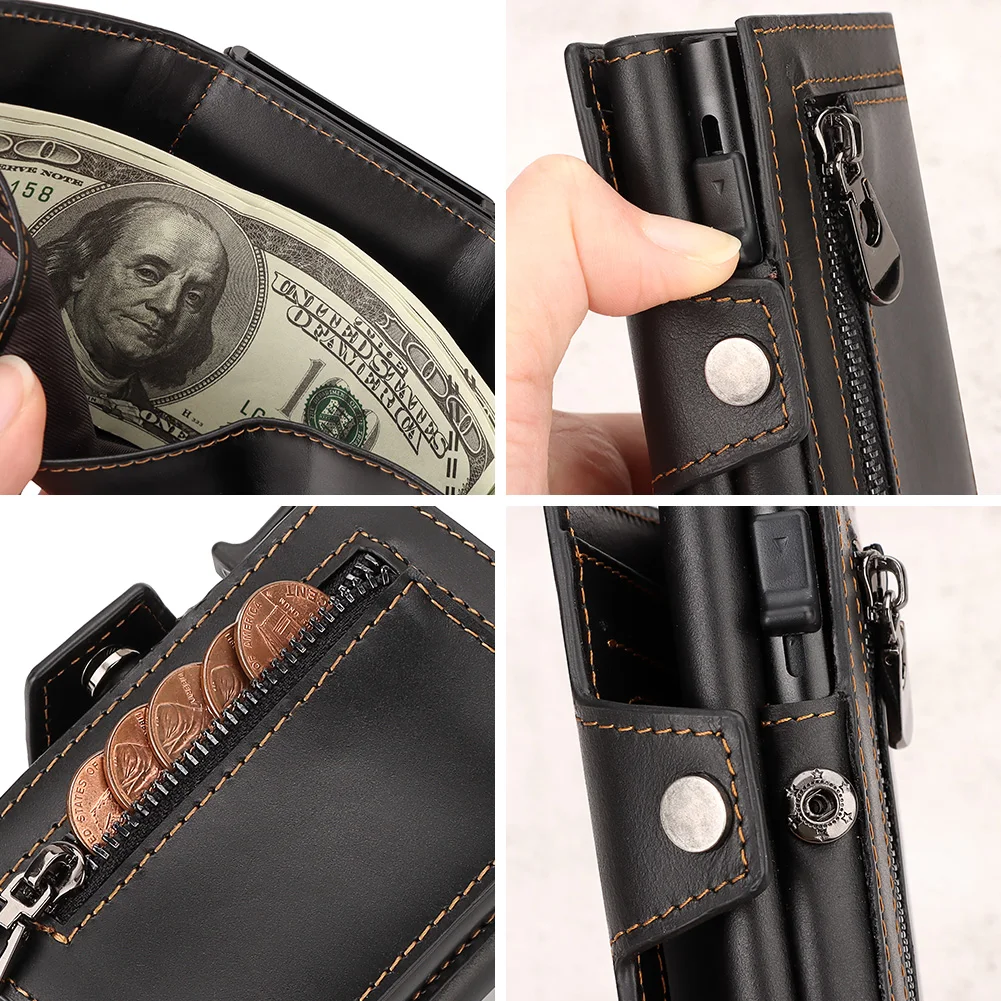 Кожаный мужской кошелек Crazy Horse для Airtag, роскошный тонкий RFID-держатель для карт с автоматическим разрешением, минималистичный всплывающий слайд-держатель для карт