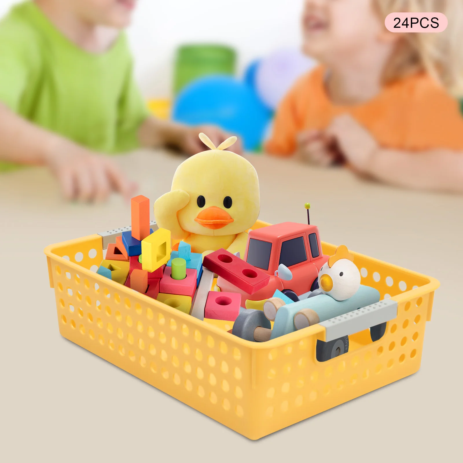 

24-Piece Basket Kit, Colored, PP Material, Stackable, Mesh Design, For Desk, Kitchen, Organize Stationery, Toys, Fruits