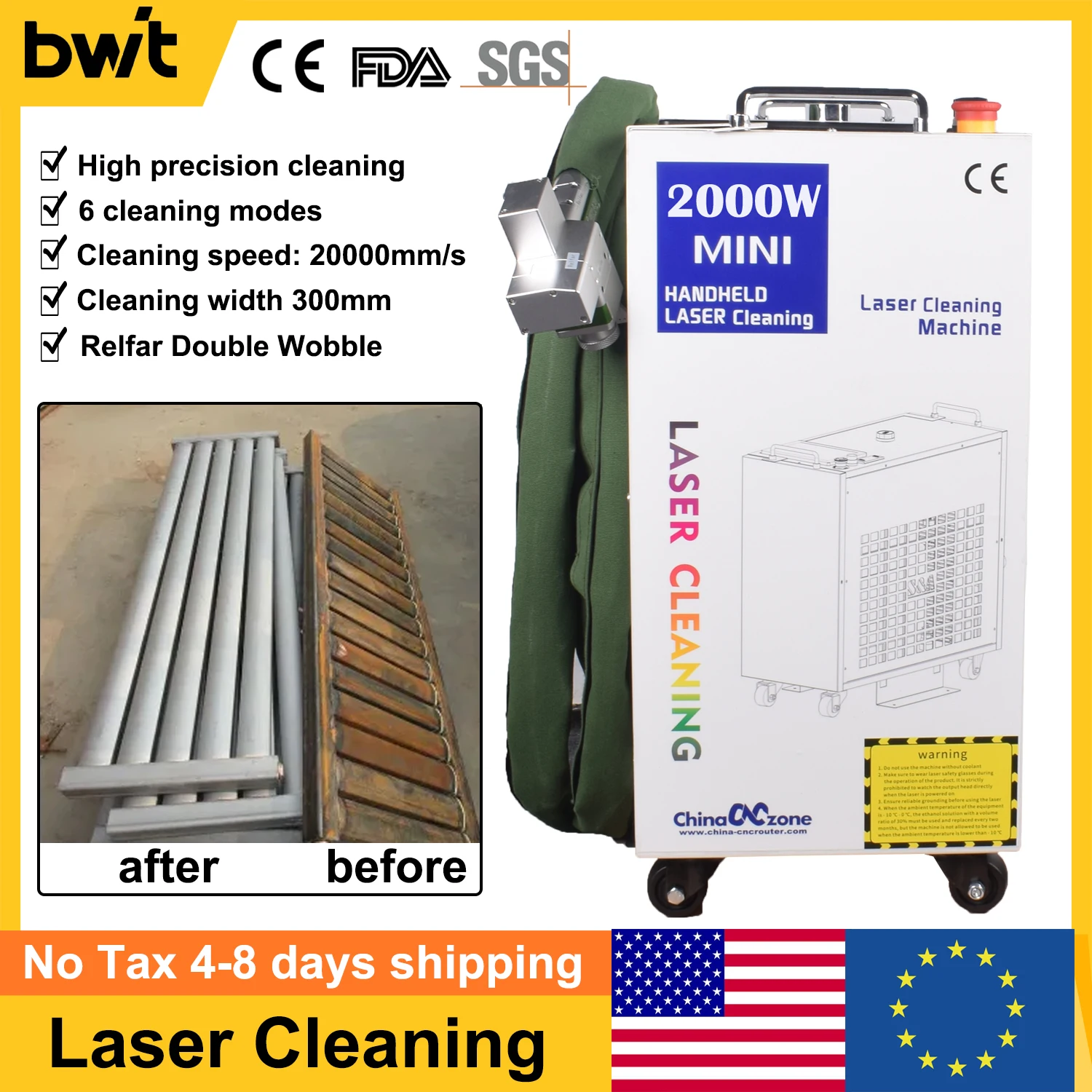 2000W BWT Fiber Laser Cleaning Machine Industrial Rust Removal Cleaning Oil Paint for Metal Cleaning Width 300MM Laser Cleaner