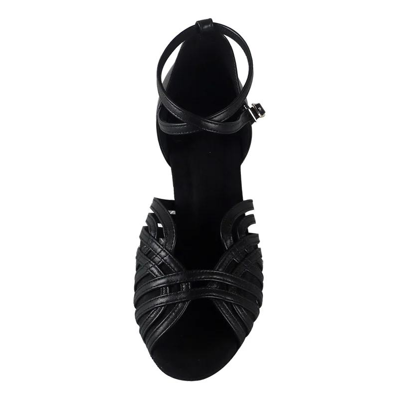 Venus Lure Practice Latin Goat Leather Dance Shoe Black Short Square Heel Thick insole Dance Shoes Genuine Leather Soft Sole