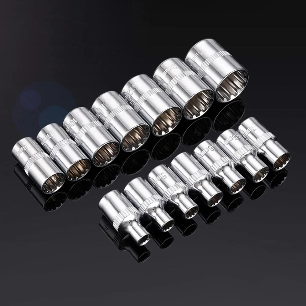 1pc 12 Point Socket Bit 1/4 Square Drive Mirror Short Head For Ratchet Wrench 4/4.5/5/5.5/6/7/9/10/11/12/13/14mm Hand Tools