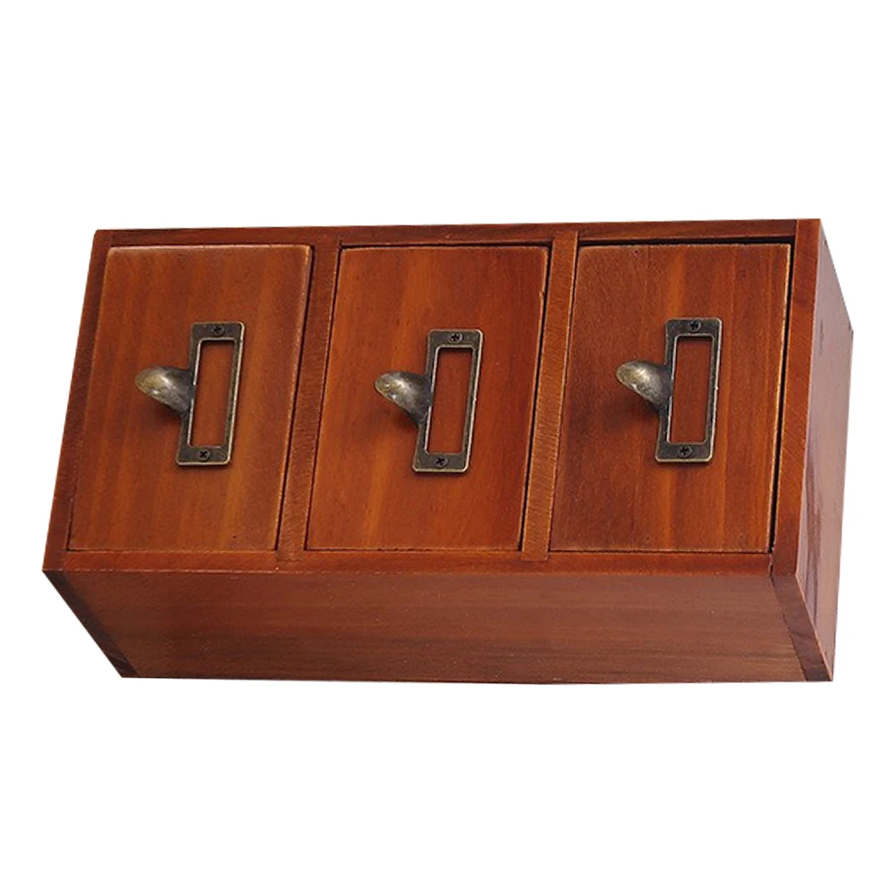 

Wooden 3 Compartments Drawer Storage Box Desk Organizer Mini Cabinet Vintage Style Practical Gift Idea Vanities
