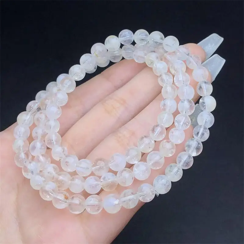 6MM Natural Blue Rutilated Quartz Triple Circle Bracelet Charms Handmade Fortune Energy Mineral Woman Amulet Jewelry Gift 1PCS