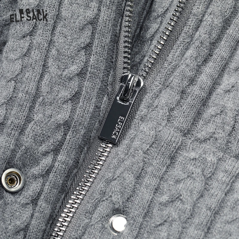 ELFSACK 2024 Winter New Arrivals Grey Stand Collar Knitted Warm Short Down Jacket for Women