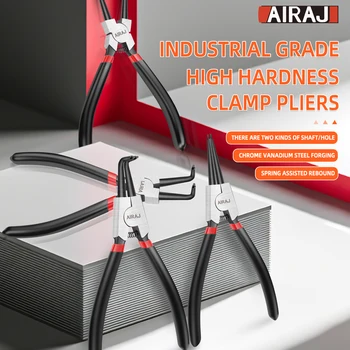 AIRAJ 다기능 7 서클립 플라이어 내부 및 외부 스프링 클램프 뾰족한 입 외부 곡선 고정 링 플라이어