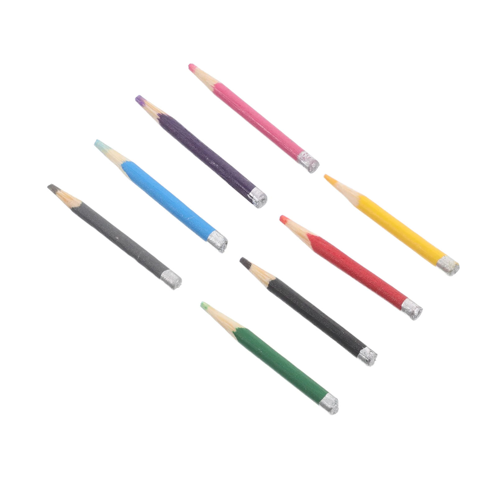 8 Pcs Mini Wooden Pencil Set Dollhouse Miniature Stationery Colorful Crayon Props School Classroom Decor Learning Toy