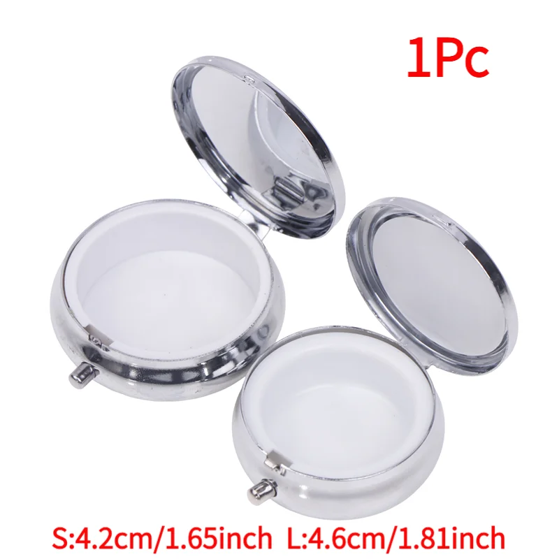1Pc Metal Pill Boxes Stainless Steel Round Pill Boxes Medicine Organizer Container Medicine Case Splitters Pill Candy Box