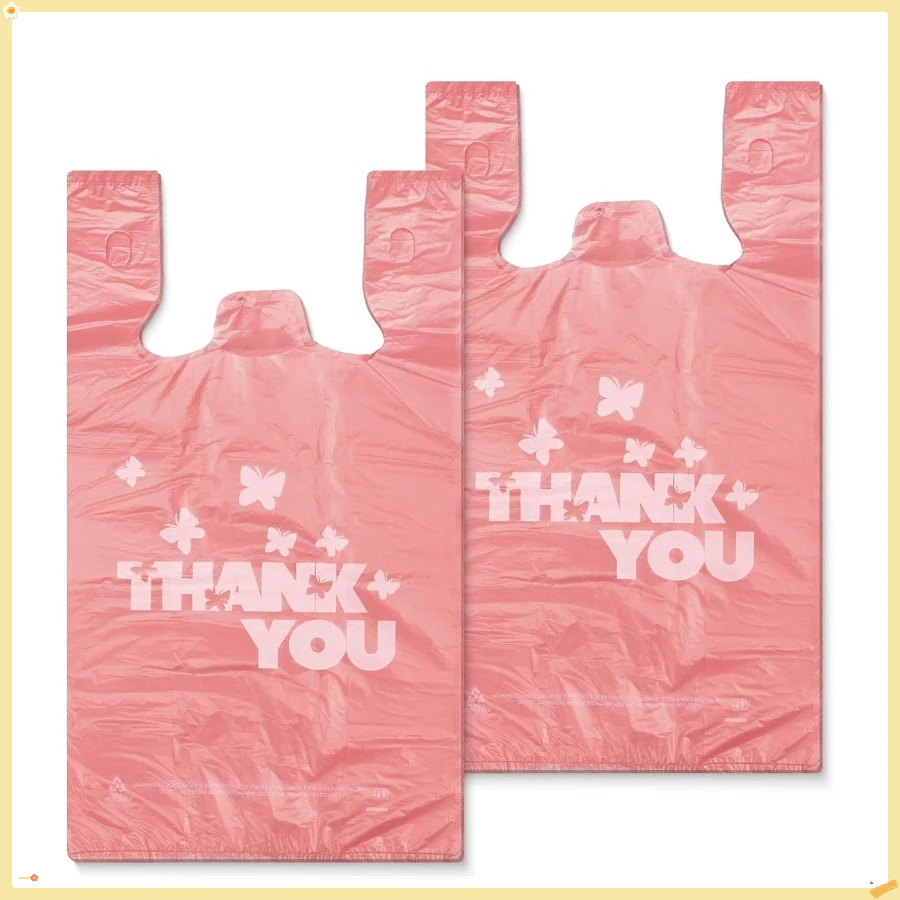 

PINK Thank you bags, 100PCS T shirt bags, To Go Bags,Grocery bags, Reusable and Disposable,Perfect for Small Business