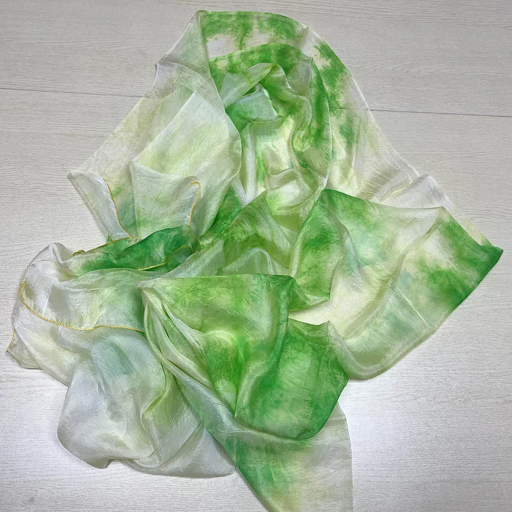 Belly Dance Green Veil Dyed 100% Pure Natural Silk Veils for Women Belly Dancing Professional Silk Veils Stage Performance Veils