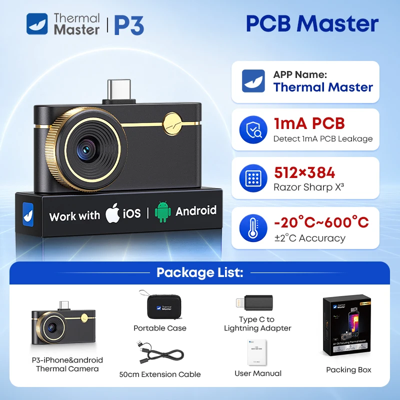 P3 Thermische Camera voor ios iPhone en Android Telefoon Macro Lens 512*384X3IR Resolutie PCB Printplaat telefoon Reparatie 600 ℃