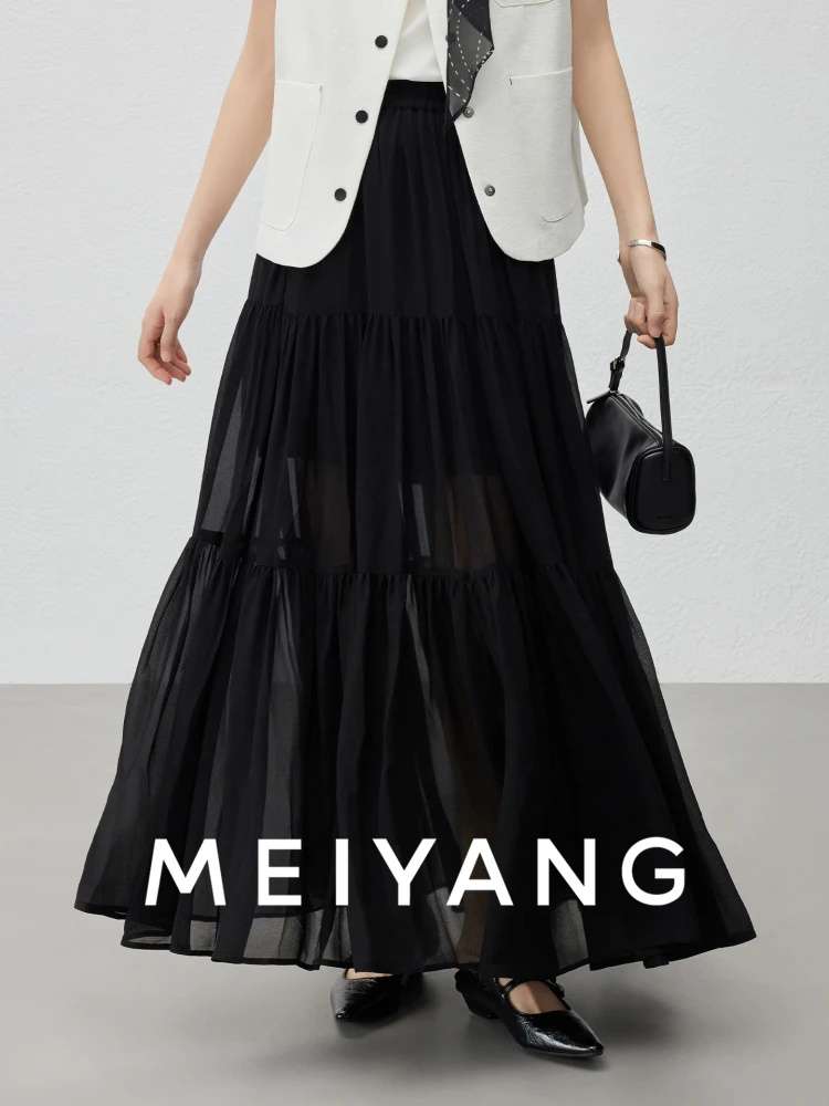 

Юбка Meiyang Nut Adow с кружевом, эластичной талией, драпировкой и эффектом многослойности, романтичная, повседневная, с высокой талией, из гелевого волокна, А-силуэт