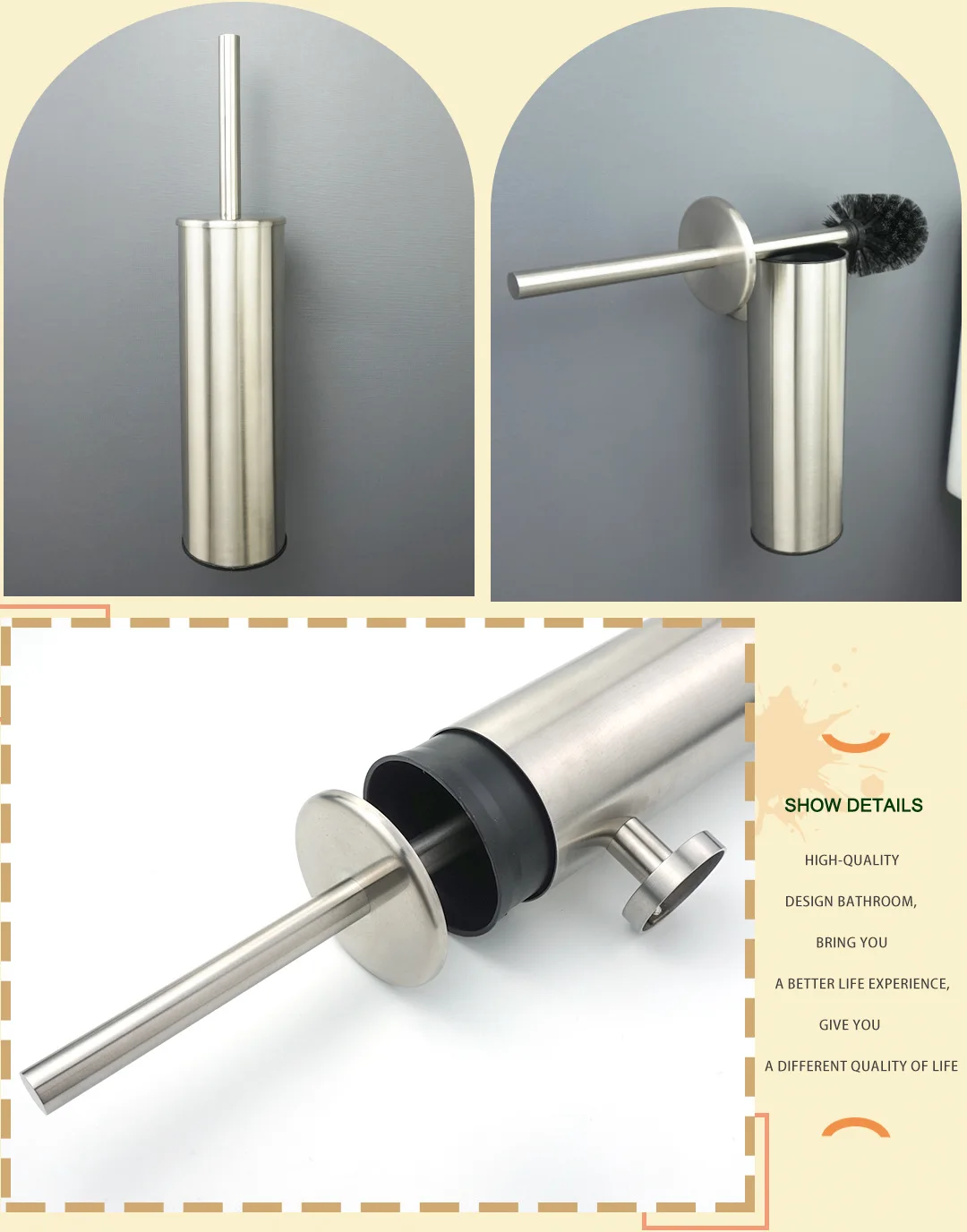 Brushed Gold / Black / Chrome / Grey / White / Toilet Brush with Holder Wall Mounted Bathroom Toilet for Cleaning Storage