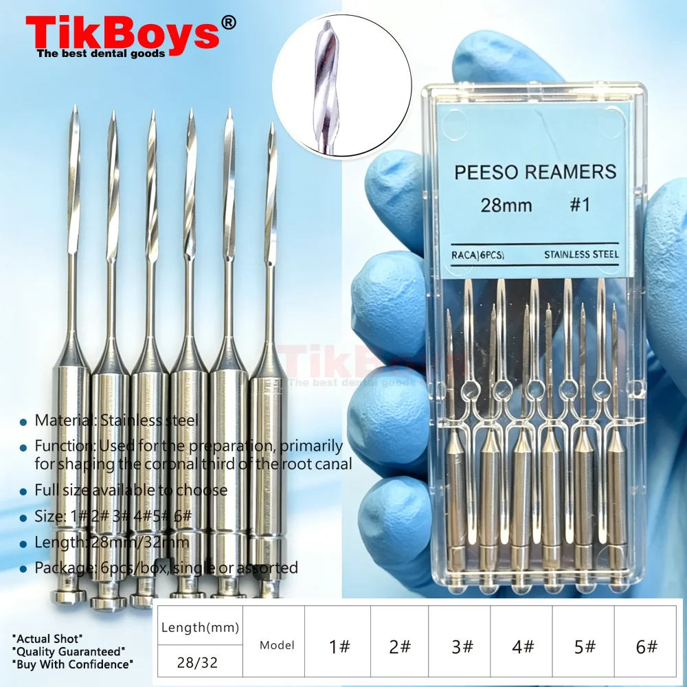 6pcs/Pack Dental Peeso Reamer 28mm 32mm Gates Drills Endodontic Reamers Drill Burs Endo Files Engine Use Dentist Materials 1#-6#