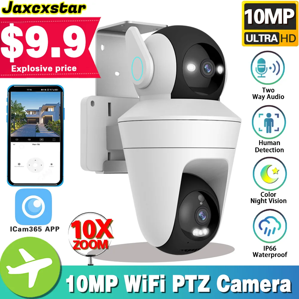 5K 10MP PTZ IP Camera 10X Zoom WiFi Dual Lens Dual Screen Camera Home Color Night CCTV Surveillance Auto Tracking Smart Life Cam